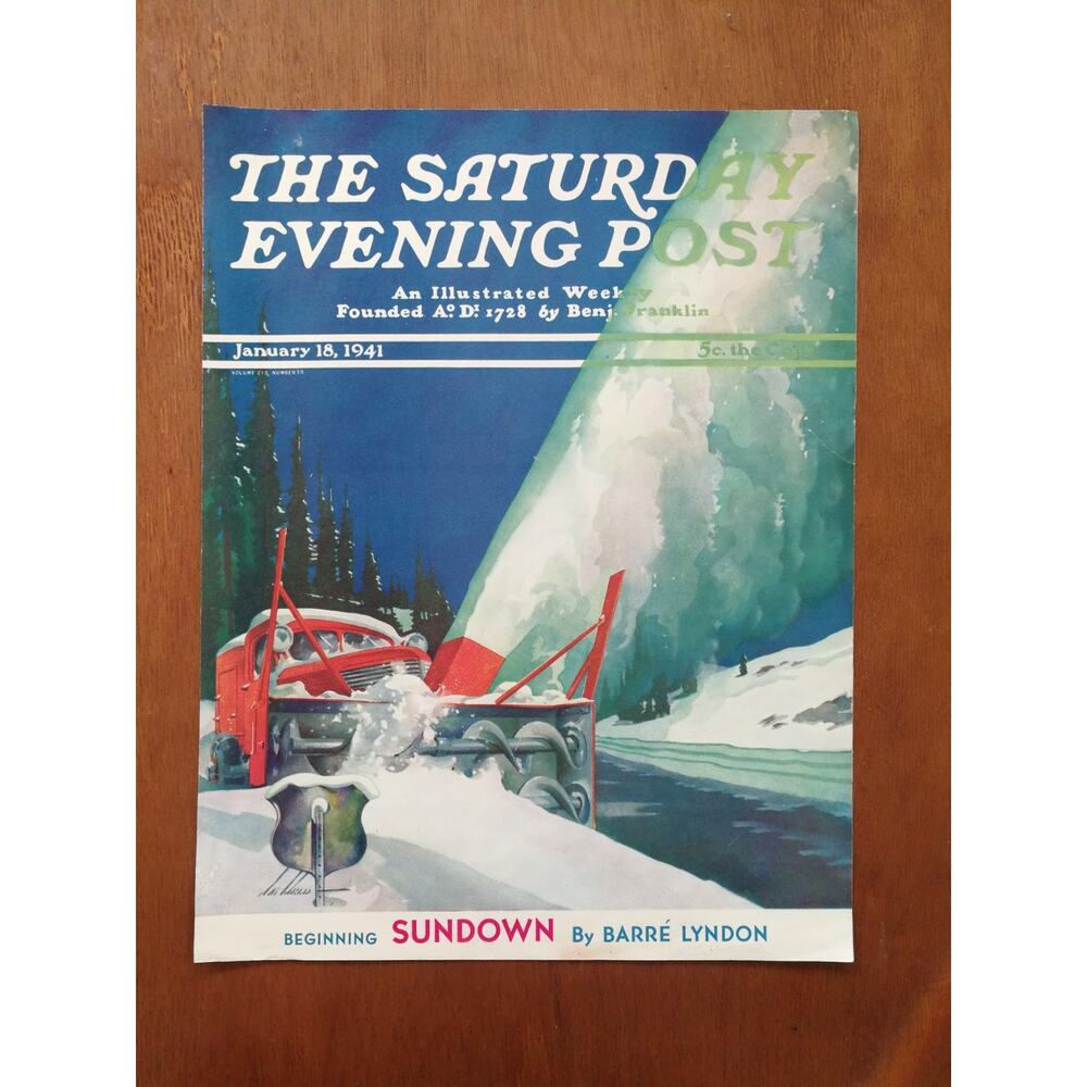 Vintage Saturday Evening Post January 18, 1941 Snowplow Cover Only No Label